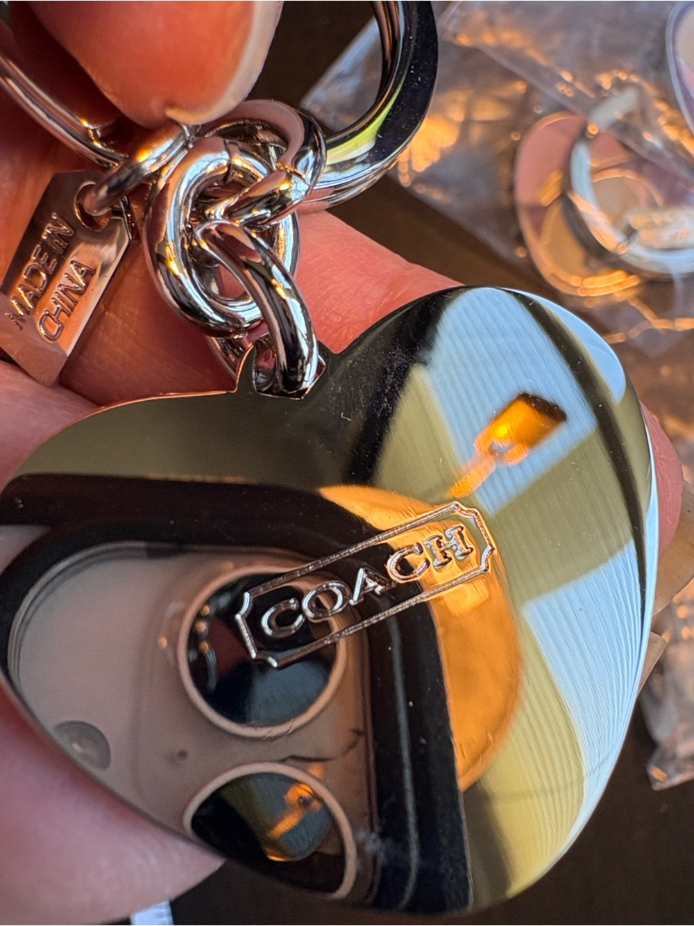 Coach Purple and Gray Heart Enamel Key Ring - Picture 4 of 4